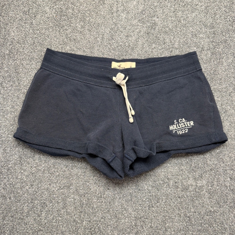 Y2K Hollister Womens Navy Blue Fleece Sweat Shorts Graphic Logo Size M